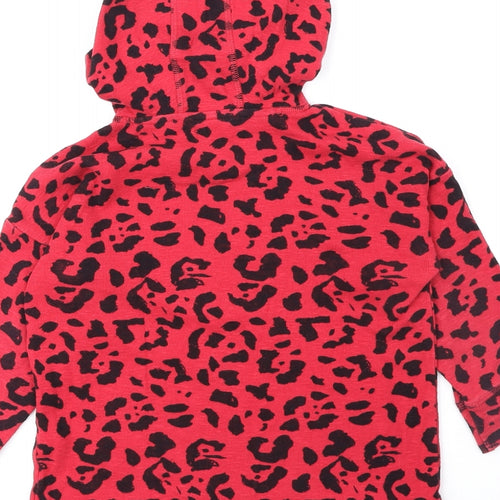 NEXT Girls Red Animal Print 100% Cotton Pullover Hoodie Size 3 Years Pullover - Leopard Pattern