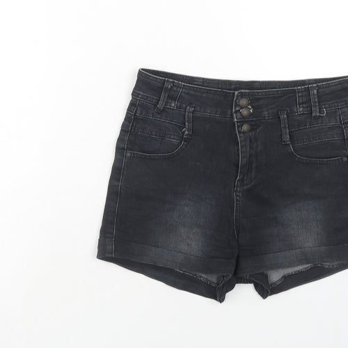 New Look Womens Black Cotton Hot Pants Shorts Size 10 Regular Zip