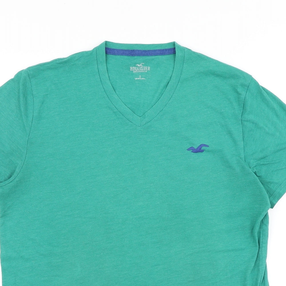 Hollister Mens Green Cotton T-Shirt Size S V-Neck