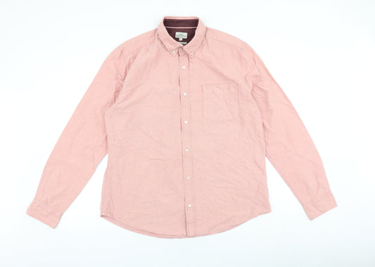 NEXT Mens Pink Cotton Button-Up Size L Collared Button