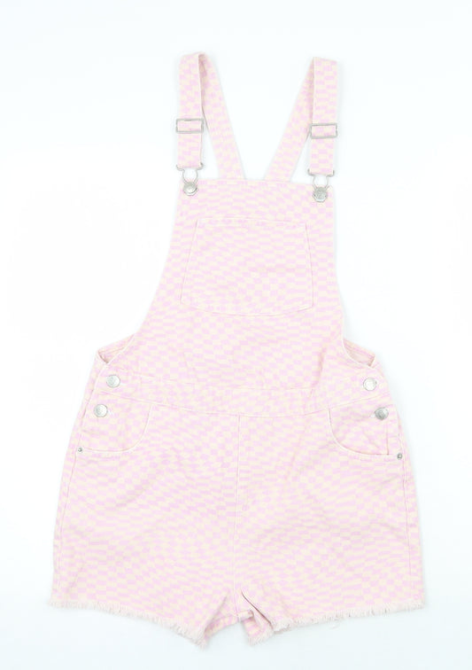 Marks and Spencer Girls Pink Check Cotton Playsuit One-Piece Size 13-14 Years Buckle