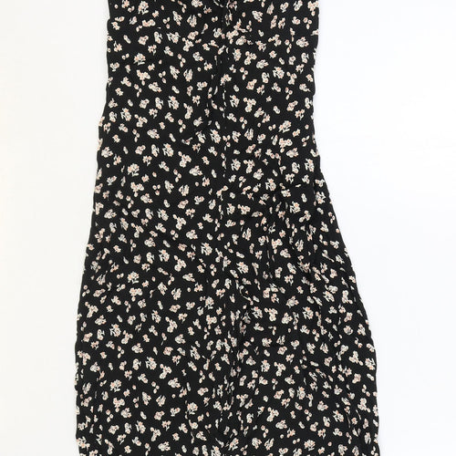 Topshop Womens Black Floral Polyester Jumpsuit One-Piece Size 8 Zip