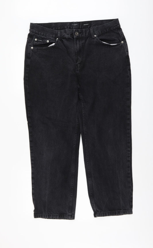 Pierre Cardin Mens Black Cotton Straight Jeans Size 34 in L27 in Regular Button