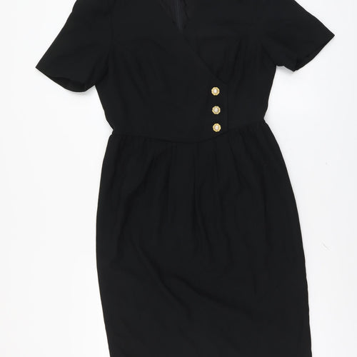 Liz Claiborne Womens Black Polyester Pencil Dress Size 10 V-Neck Zip