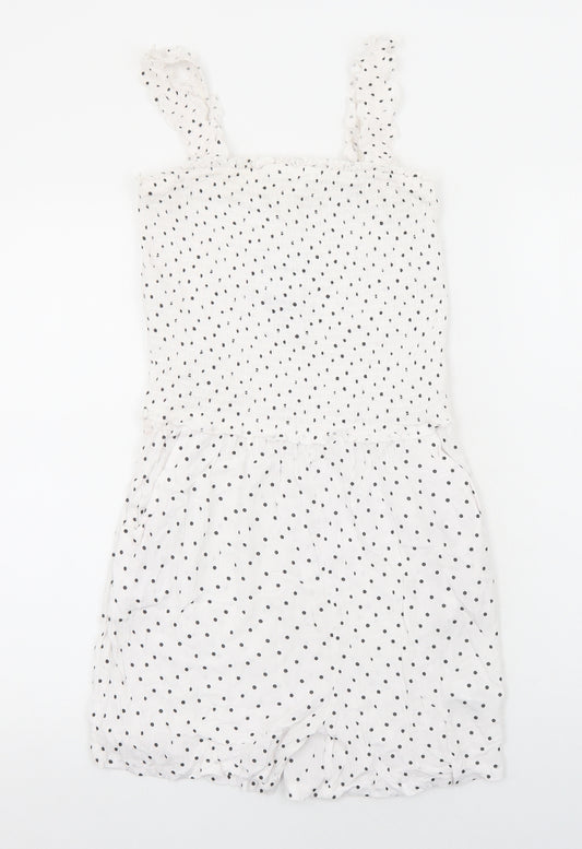 NEXT Womens White Polka Dot Viscose Playsuit One-Piece Size 10 Pullover