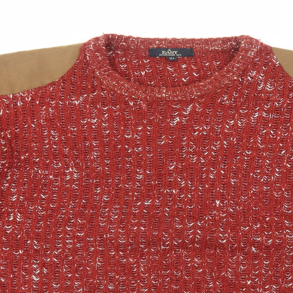 Easy Mens Red Round Neck Acrylic Pullover Jumper Size XL Long Sleeve