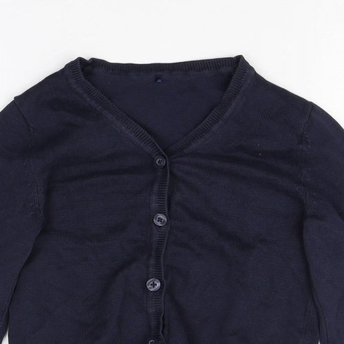 Preworn Girls Black V-Neck Cotton Cardigan Jumper Size 5-6 Years Button