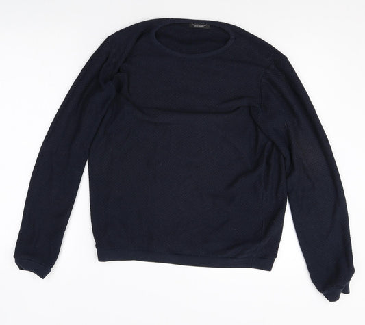 Zara Mens Blue Round Neck Polyester Pullover Jumper Size M Long Sleeve