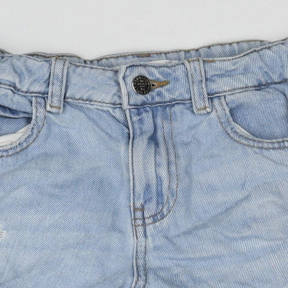 Marks and Spencer Girls Blue Cotton Hot Pants Shorts Size 9-10 Years Regular Zip