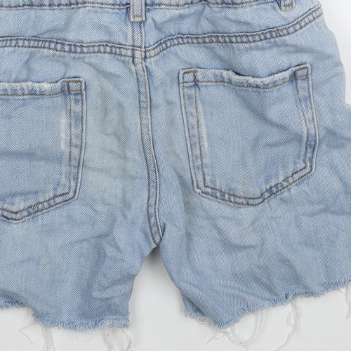Marks and Spencer Girls Blue Cotton Hot Pants Shorts Size 9-10 Years Regular Zip