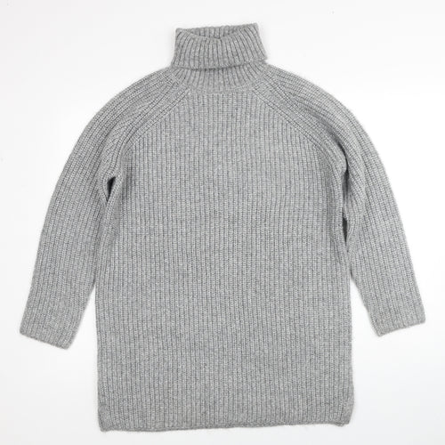 Marks and Spencer Girls Grey Polyester Jumper Dress Size 12-13 Years Roll Neck Pullover