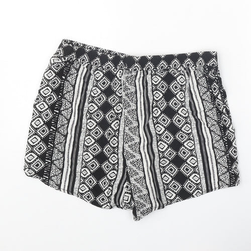 Papaya Womens Black Geometric Viscose Bermuda Shorts Size 10 Regular Tie