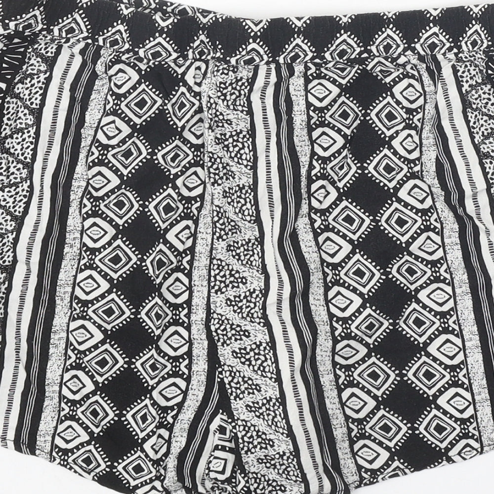 Papaya Womens Black Geometric Viscose Bermuda Shorts Size 10 Regular Tie