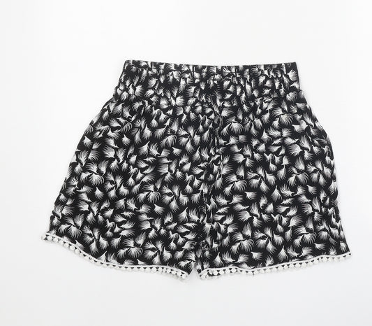 Preworn Womens Black Geometric 100% Cotton Bermuda Shorts Size L Regular Tie