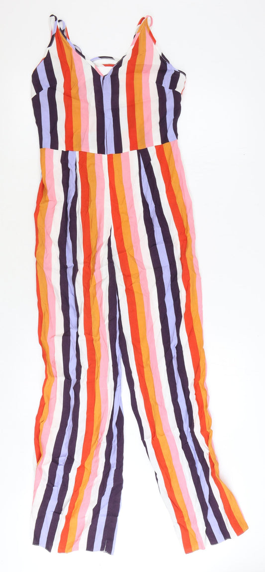 Miss Selfridge Womens Multicoloured Striped Polyester Jumpsuit One-Piece Size 10 Zip