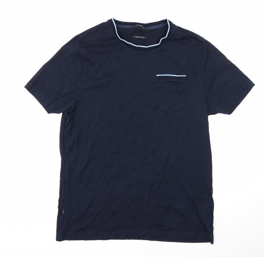 Autograph Mens Blue Cotton T-Shirt Size L Square Neck