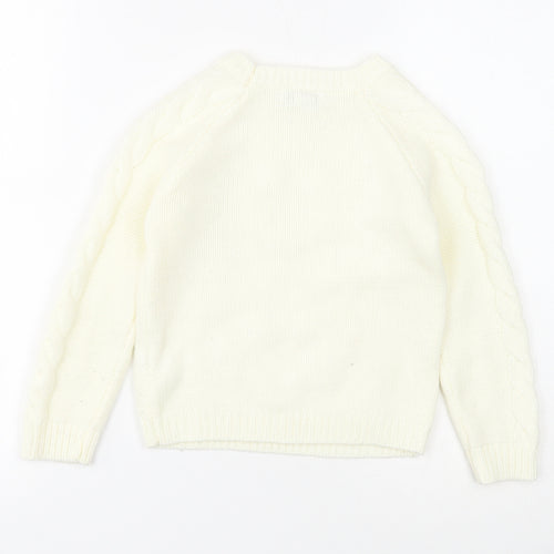 Primark Girls White Round Neck Acrylic Pullover Jumper Size 5-6 Years Pullover