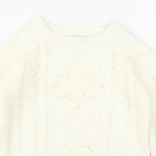 Primark Girls White Round Neck Acrylic Pullover Jumper Size 5-6 Years Pullover