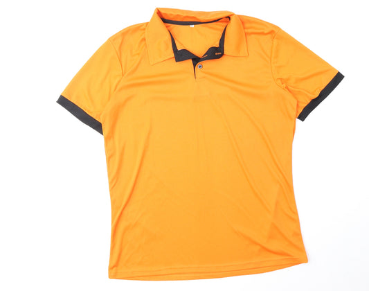 Preworn Mens Orange Polyester Polo Size XL Collared Pullover