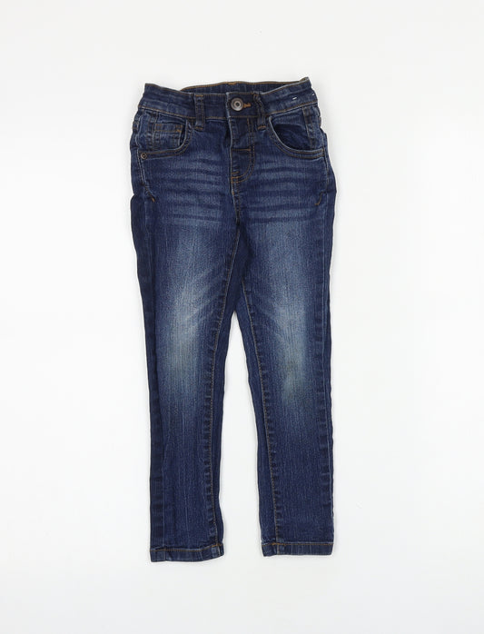 Nutmeg Girls Blue 100% Cotton Skinny Jeans Size 4-5 Years Regular Snap