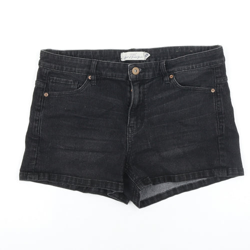 H&M Womens Black 100% Cotton Mom Shorts Size 10 Regular Zip