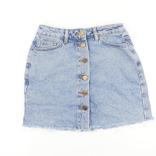New Look Girls Blue 100% Cotton Mini Skirt Size 10 Years Regular Button