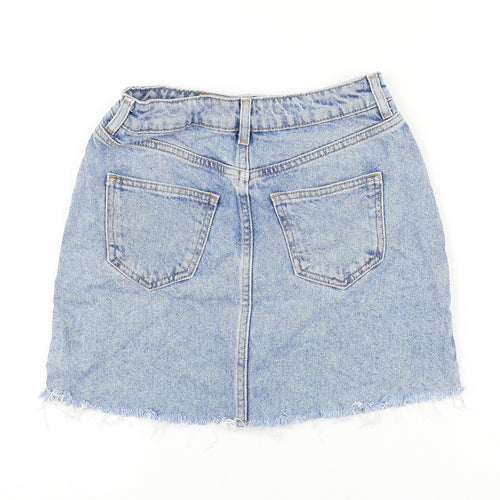 New Look Girls Blue 100% Cotton Mini Skirt Size 10 Years Regular Button