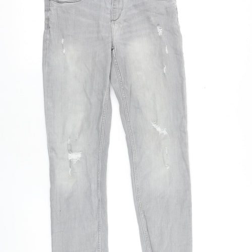 Zara Girls Grey 100% Cotton Skinny Jeans Size 13-14 Years Regular Zip