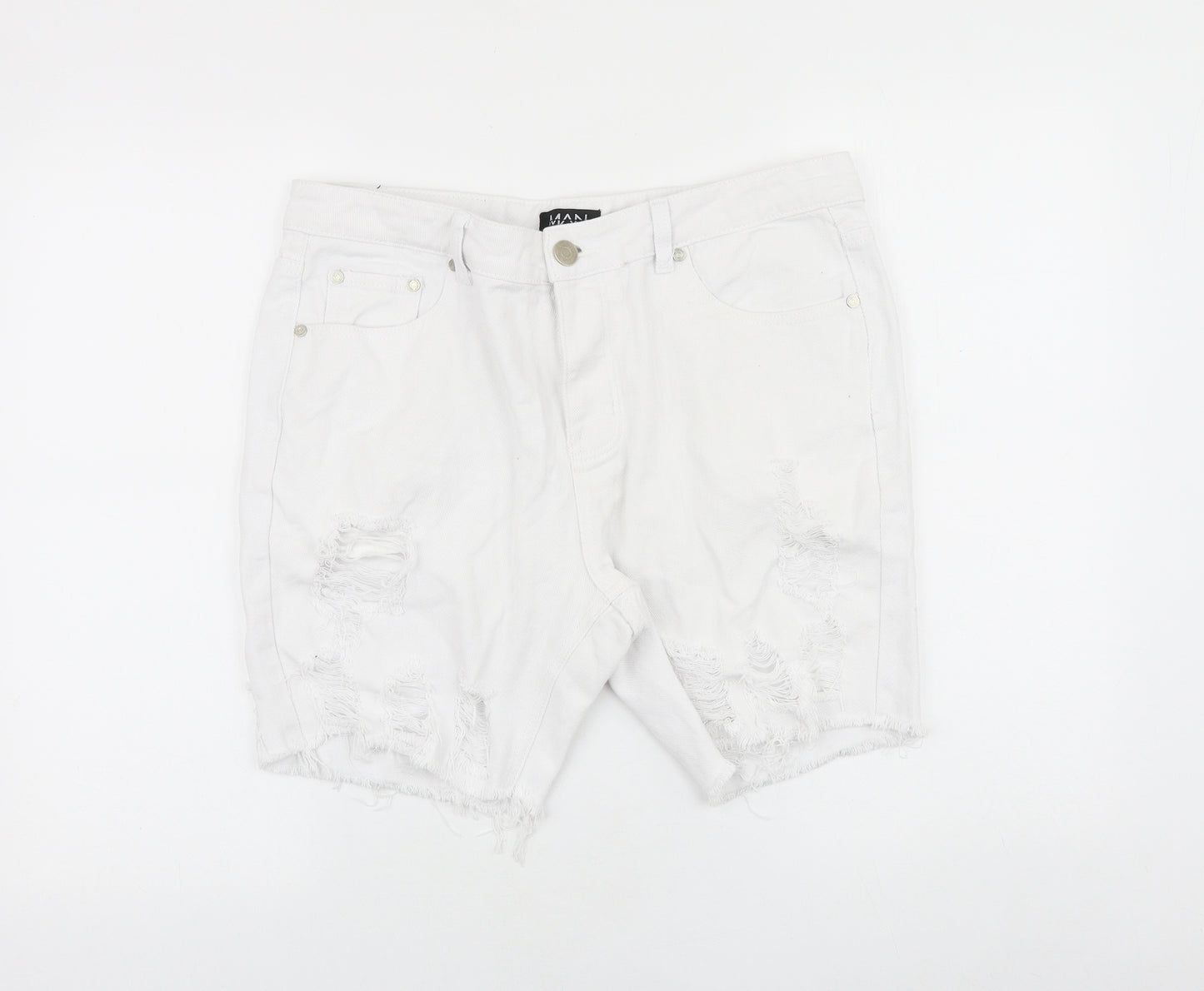 Boohoo Mens White Cotton Biker Shorts Size 34 in Regular Button