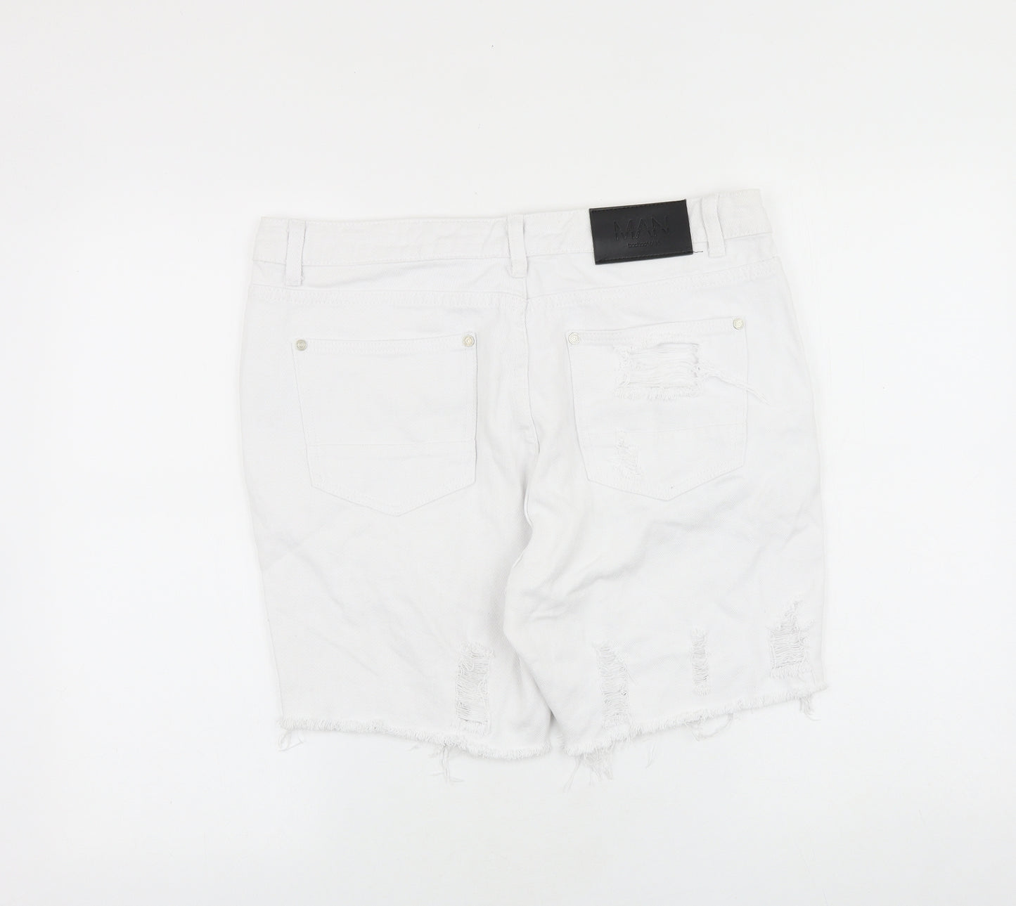 Boohoo Mens White Cotton Biker Shorts Size 34 in Regular Button