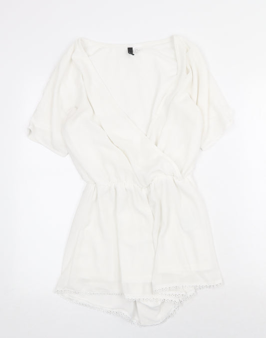 H&M Womens White Polyester Playsuit One-Piece Size 6 Button