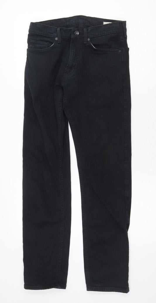Marks and Spencer Mens Black Cotton Straight Jeans Size 30 in Regular Zip