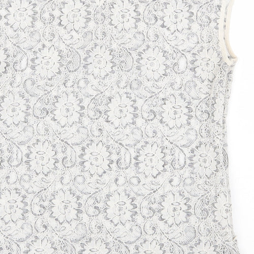 Eddie Bauer Womens Grey Floral Cotton Basic Blouse Size S Round Neck