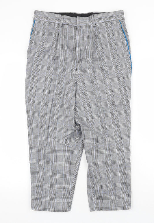 ASOS Mens Grey Plaid Cotton Trousers Size 30 in Regular Zip