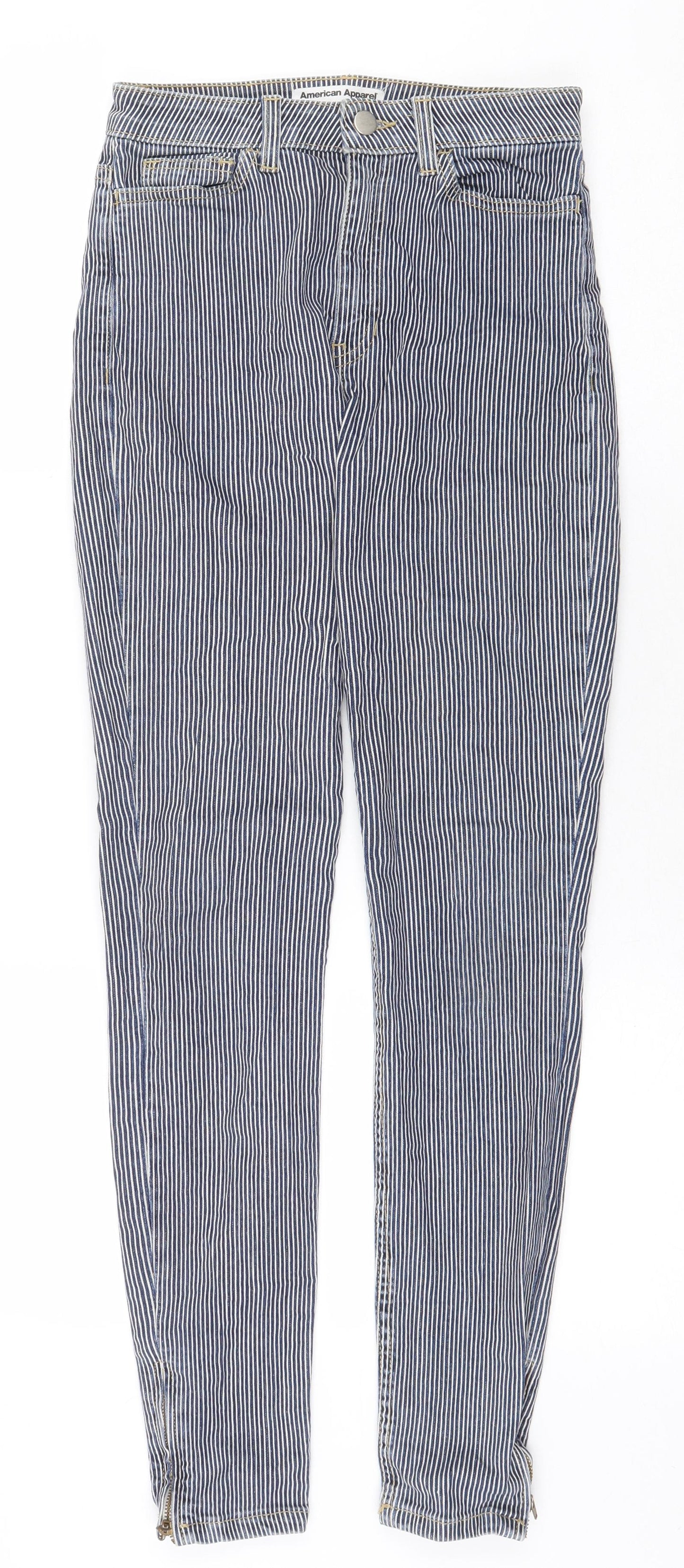 American Apparel Womens Blue Striped Cotton Straight Jeans Size 26 in Regular Zip