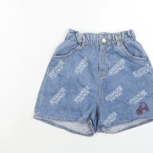 H&M Girls Blue Geometric Cotton Hot Pants Shorts Size 12-13 Years Regular Zip - Stranger Things