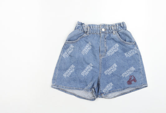 H&M Girls Blue Geometric Cotton Hot Pants Shorts Size 12-13 Years Regular Zip - Stranger Things