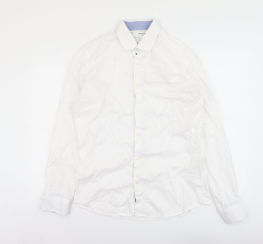 Selected Mens White Cotton Button-Up Size 16.5 Collared Button