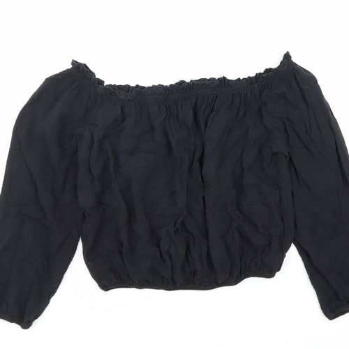 Brandy Melville Womens Black Cotton Cropped Blouse One Size Off the Shoulder - Bardot