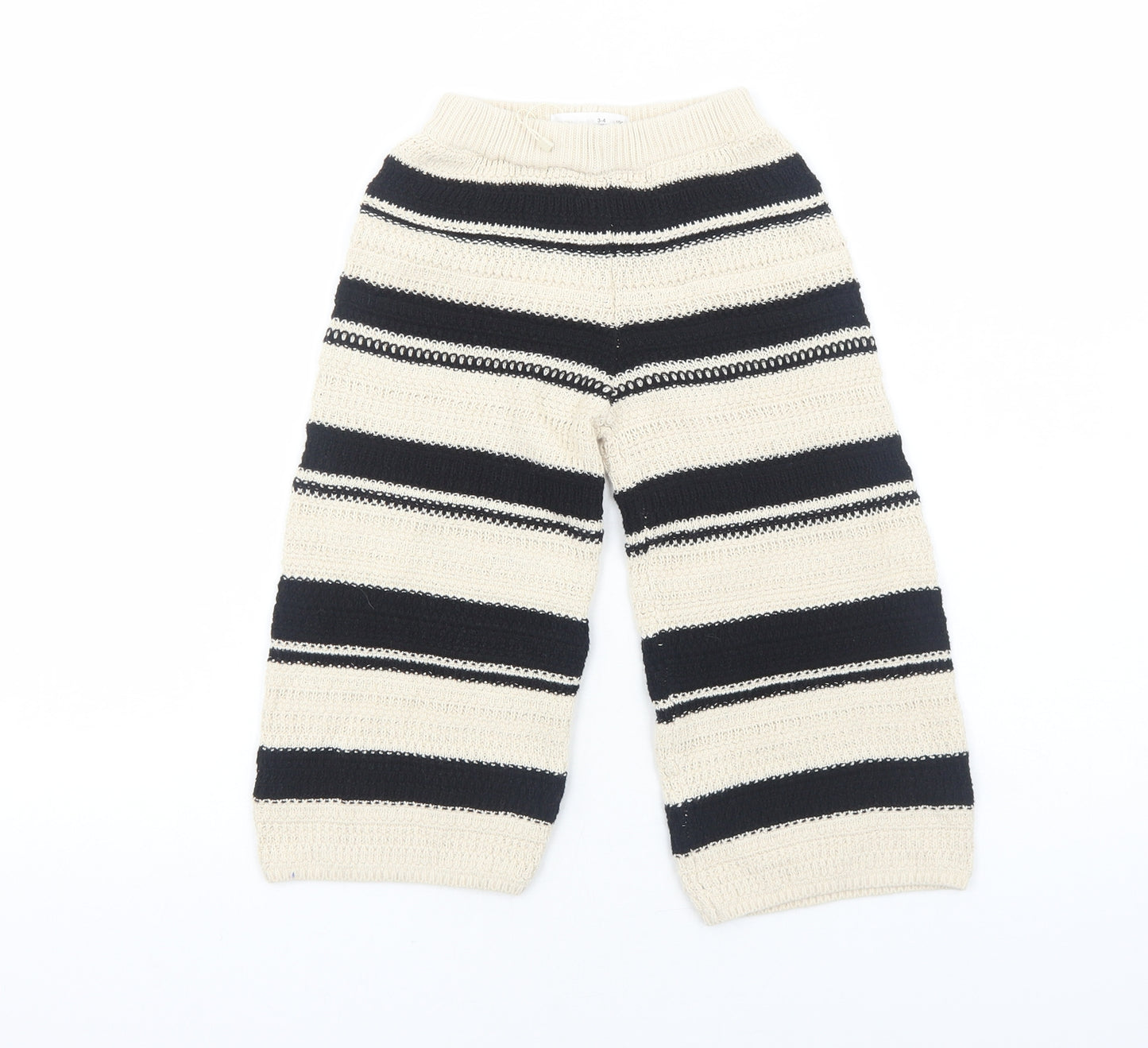Zara Girls Beige Striped Cotton Pedal Pusher Trousers Size 3-4 Years Regular Pullover