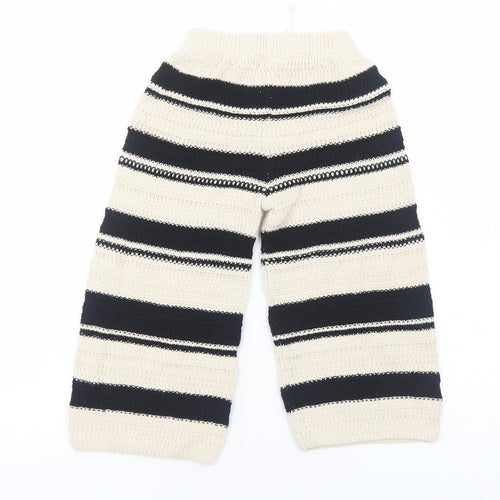 Zara Girls Beige Striped Cotton Pedal Pusher Trousers Size 3-4 Years Regular Pullover