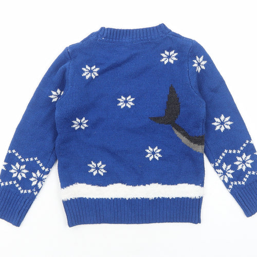 LIly&Dan Boys Blue Round Neck Acrylic Pullover Jumper Size 5-6 Years Pullover - Shark Christmas