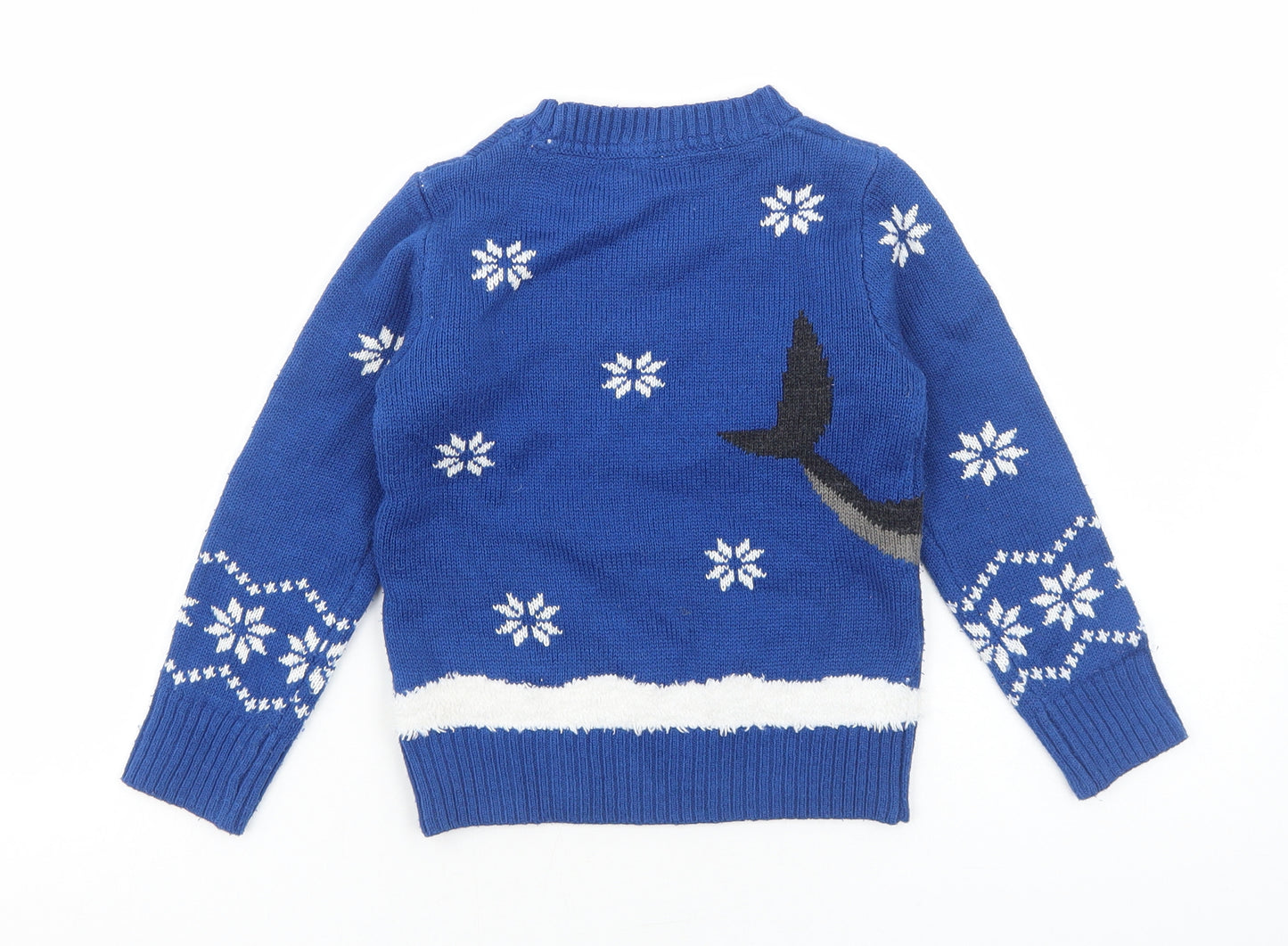 LIly&Dan Boys Blue Round Neck Acrylic Pullover Jumper Size 5-6 Years Pullover - Shark Christmas