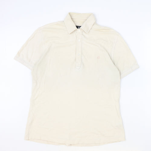 Hardy Amies Mens Beige 100% Cotton Polo Size L Collared Button