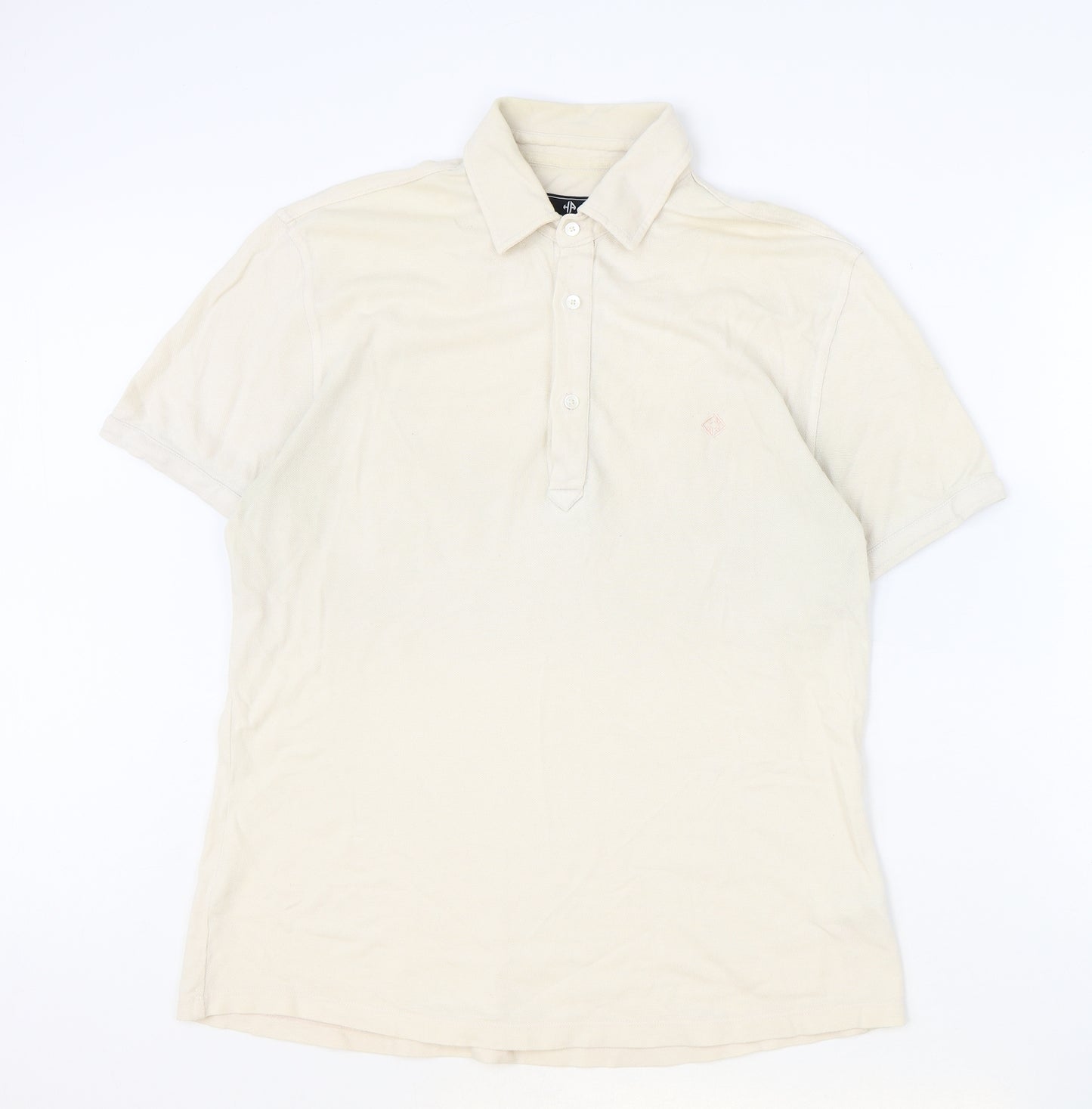 Hardy Amies Mens Beige 100% Cotton Polo Size L Collared Button