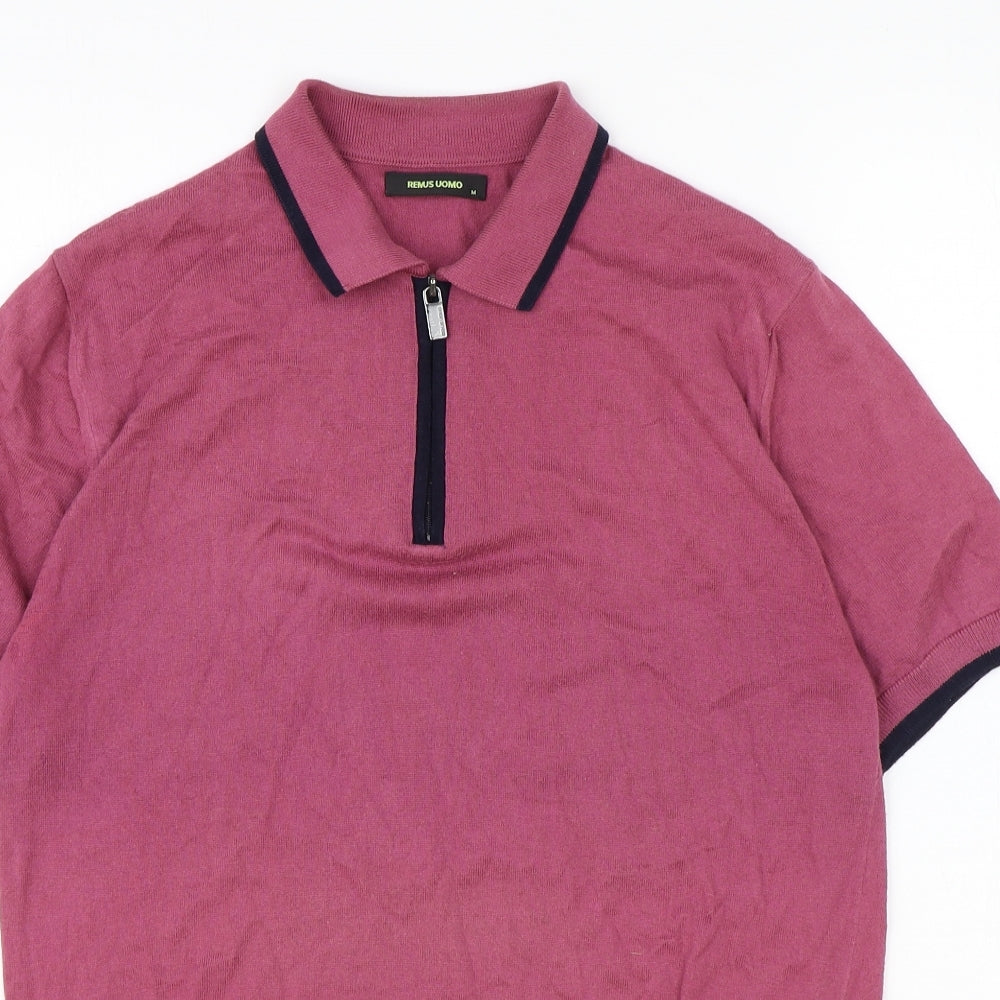 Remus Uomo Mens Pink 100% Cotton Polo Size M Collared Zip