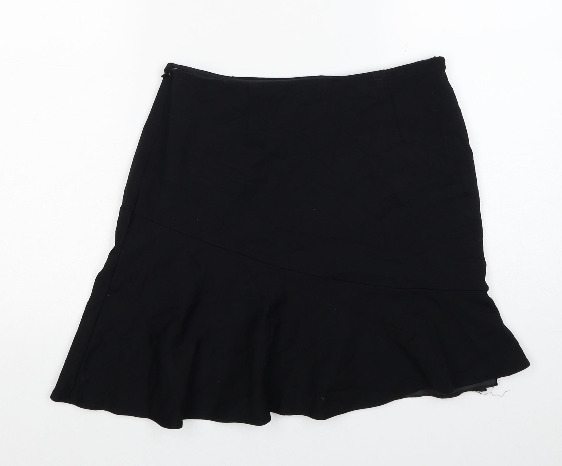 Marks and Spencer Womens Black Viscose Skater Skirt Size 10 Zip