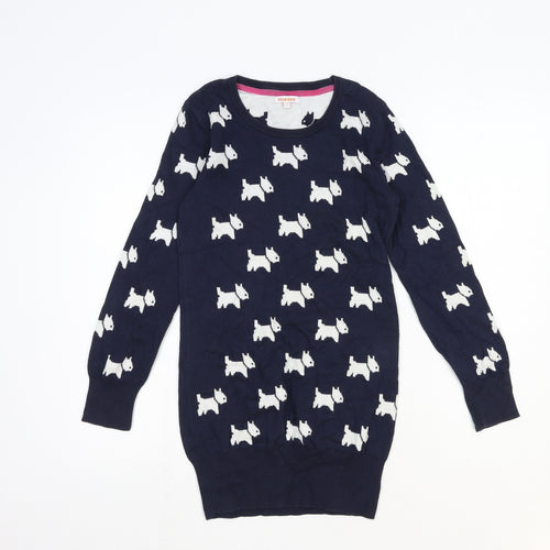 Blue Zoo Girls Blue Round Neck Geometric Cotton Pullover Jumper Size 11-12 Years Pullover - Dog Print