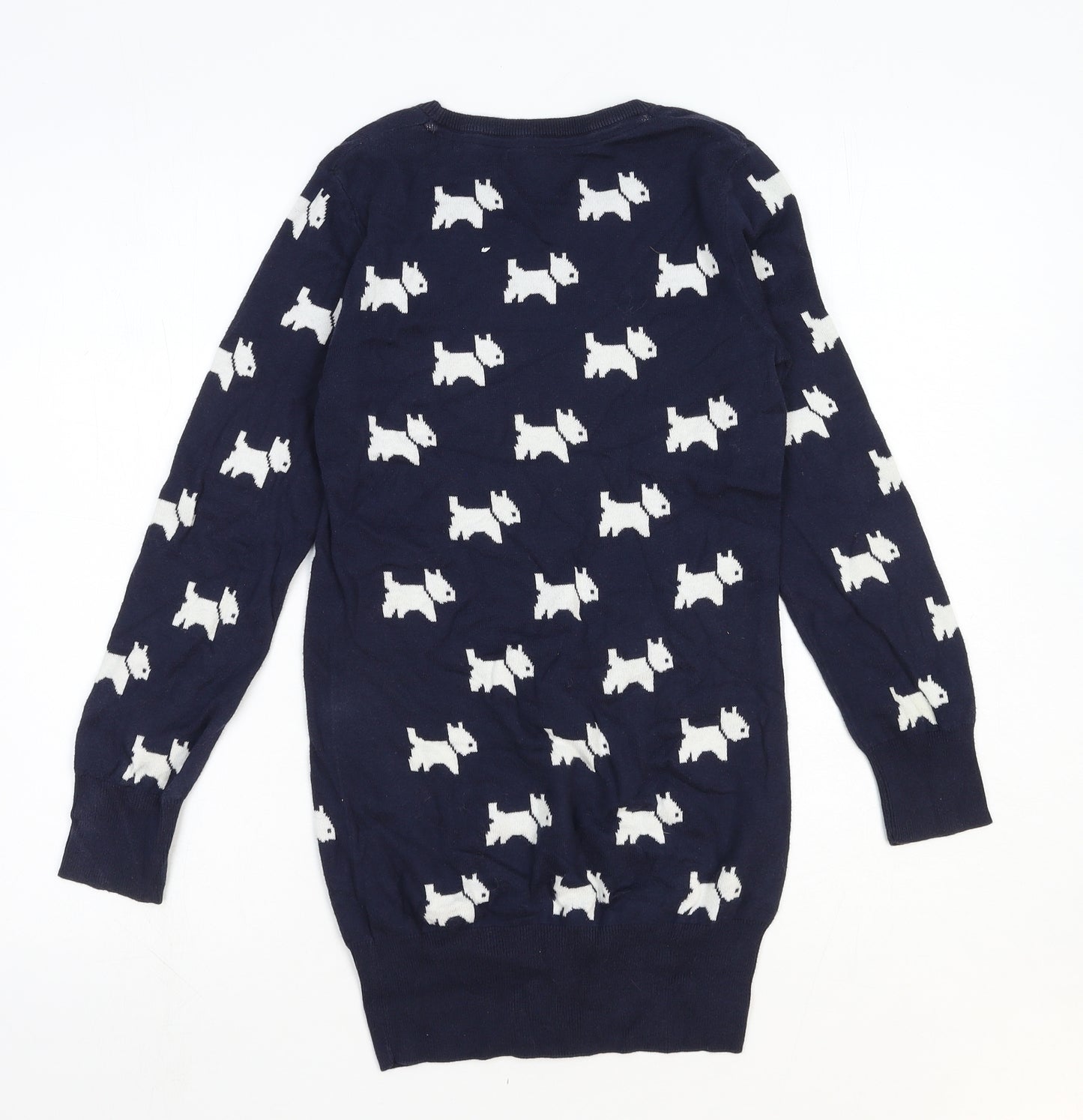 Blue Zoo Girls Blue Round Neck Geometric Cotton Pullover Jumper Size 11-12 Years Pullover - Dog Print