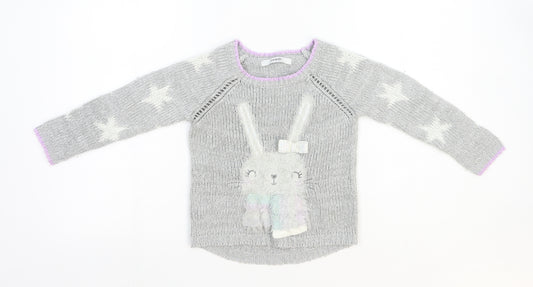George Girls Grey Round Neck Acetate Pullover Jumper Size 3-4 Years Pullover - Rabbit